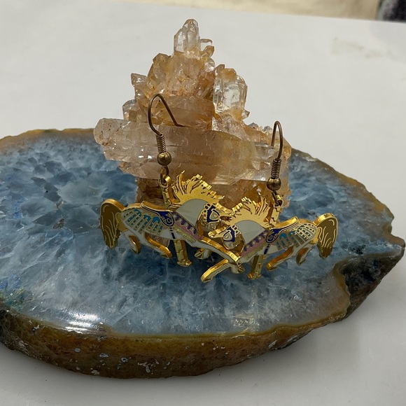 Carousel Classics Gold & Blue Carousel Horse French Wire Earrings W/Enamel Paint - Picture 4 of 6